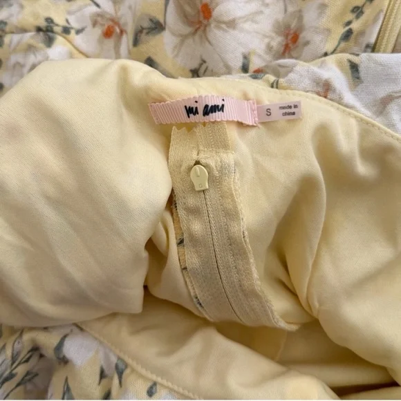 Yellow Floral Linen One Shoulder Dress - Picture 4 of 5